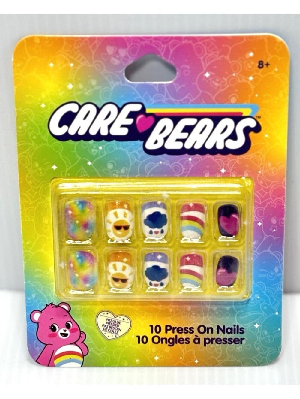 Care Bears Press On Nails Kids 10pc Cute Cartoon Stick On Nail Set Gift -New!